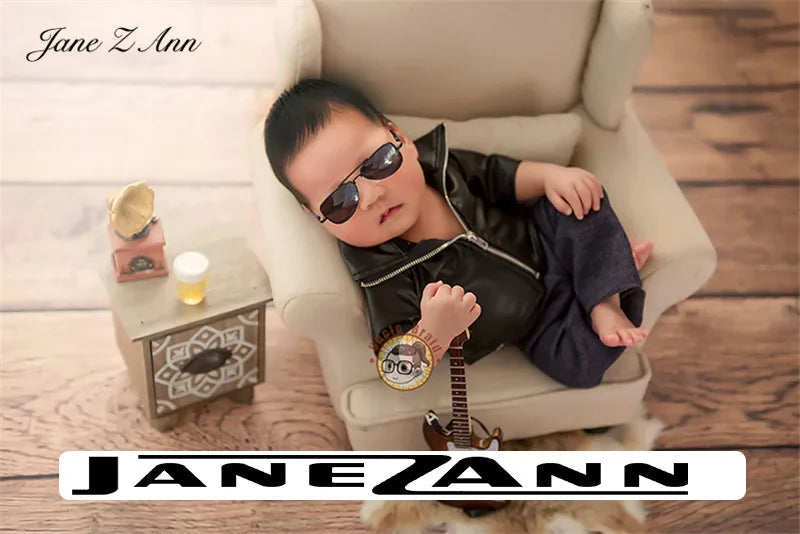 Newborn Photography props infant faux Leather jacket pants