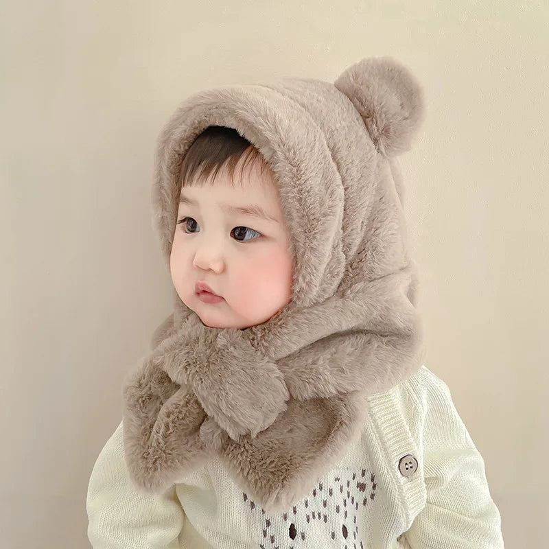 Winter Baby Faux Fur Cartoon Bear Windproof Beanies