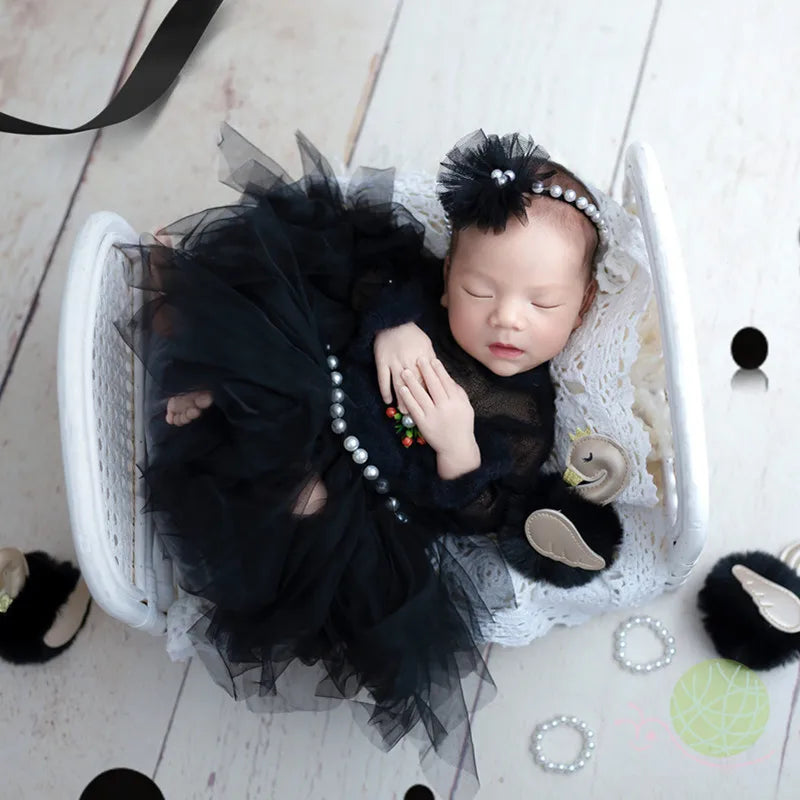 ❤️Newborn Photography Clothing Black Hat+Headband+Skirt 3Pcs/set
