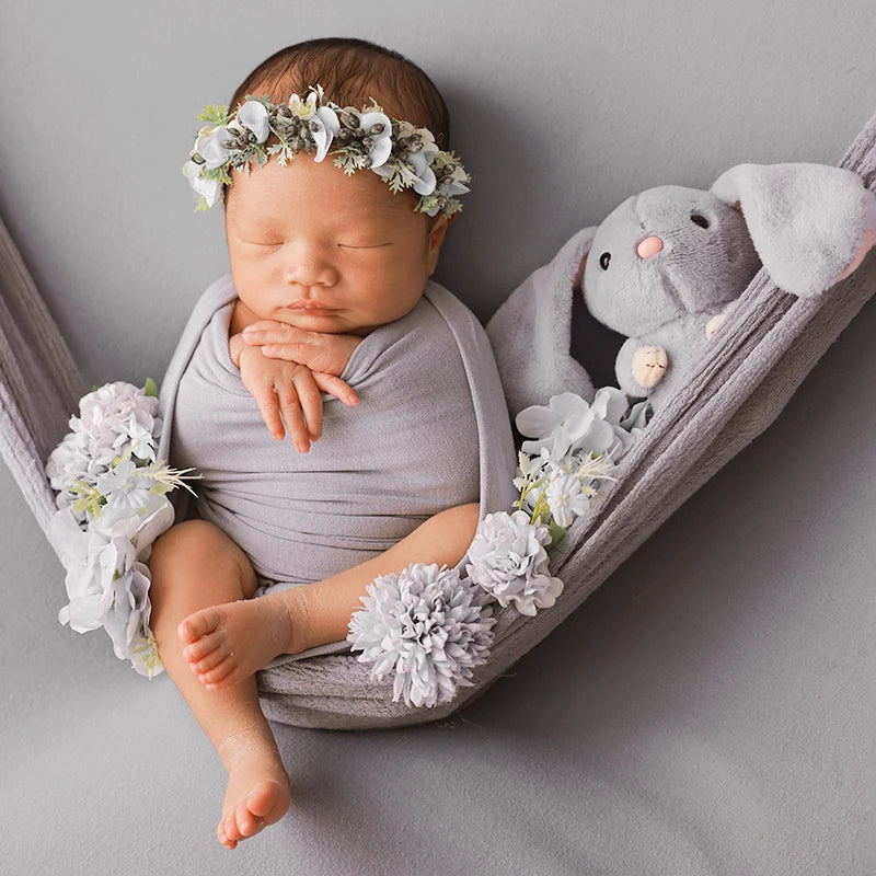 Newborn Photography Prop Soft Wrap Blanket Flower Headband