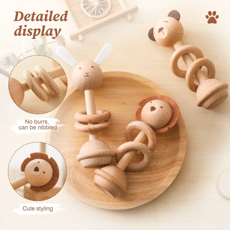 1pc Baby Wooden Teether for Newborn Animal Rattle Toys 0 12 Months Baby Wooden Accessory Cartoon Novel Baby Care Teether Toys