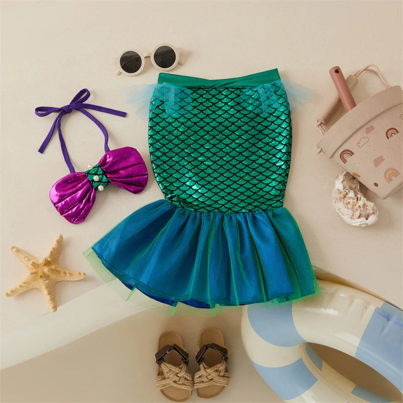 0-3 Years Baby Girls Swimsuit Cute Shell Pearl Halter Bikini Tops