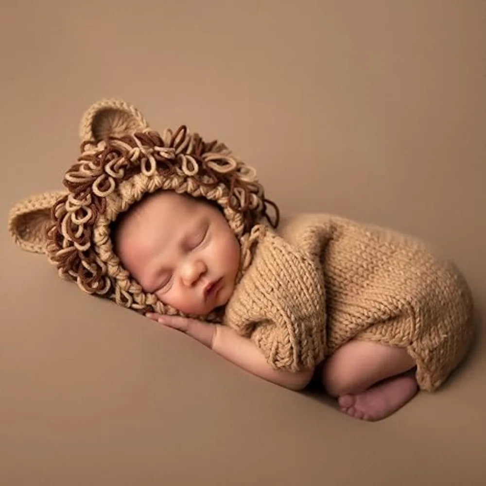 Newborn Infant Hat & Jumpsuits Lion Hat Sweater Photograph Prop
