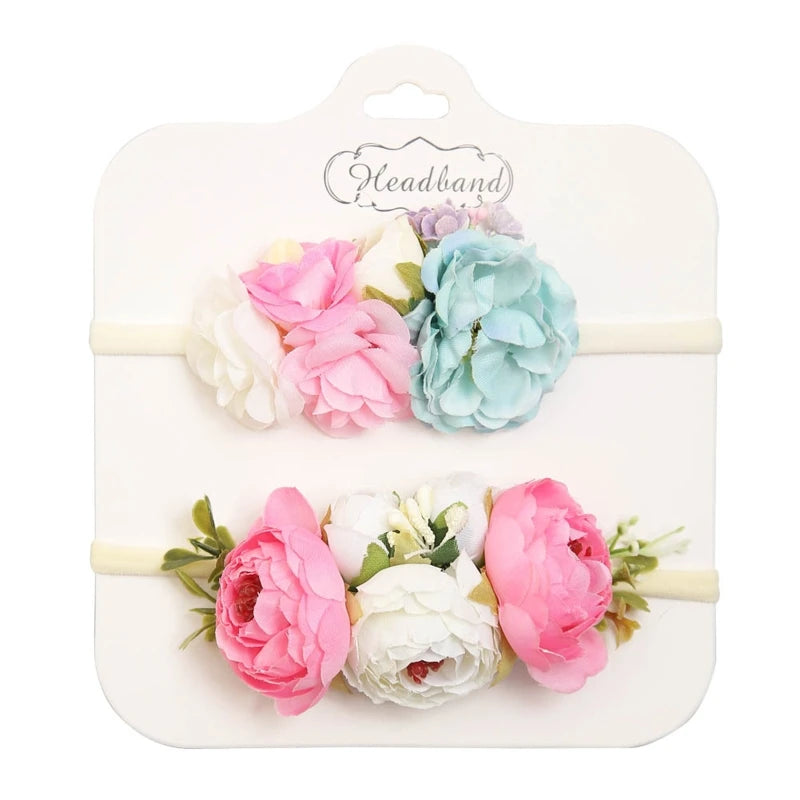 2pcs/set Simulation Flower Baby Headbands Soft Elastic Nylon