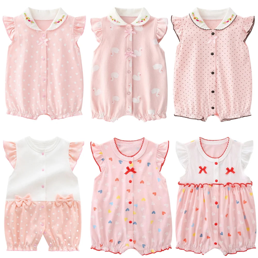 Newborn Baby Girl Romper Infant Short Sleeve Cotton Jumpsuit 0-18M