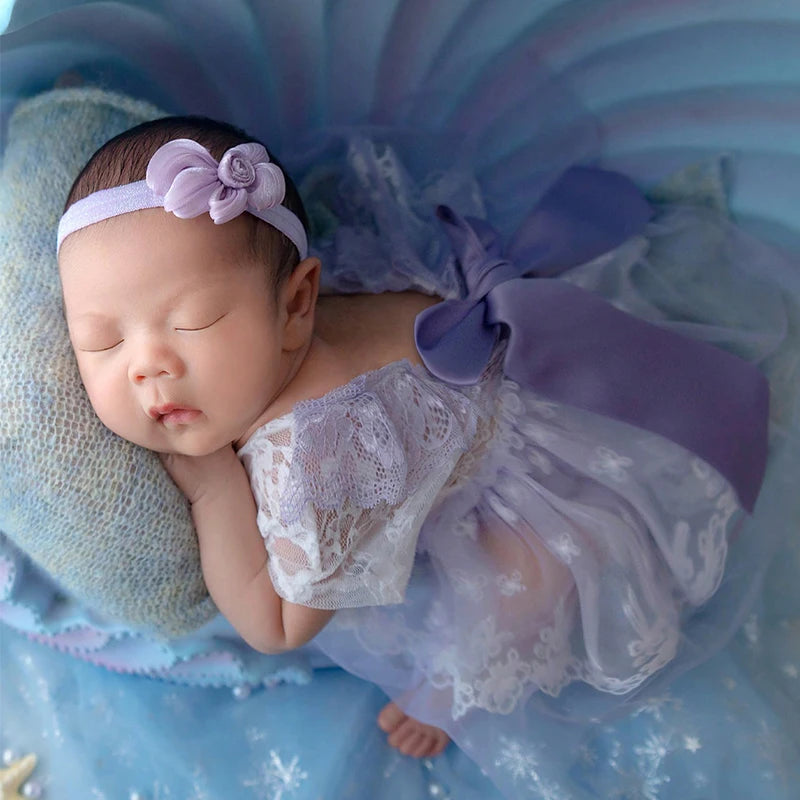 ❤️Newborn Clothing Headband+Lace Jumpsuits 2Pcs/set Baby Photo Props