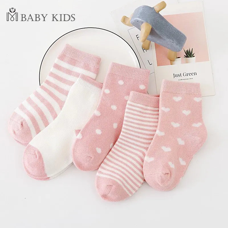 5Pairs Baby Socks 0-1-3-7Y Pure Cotton