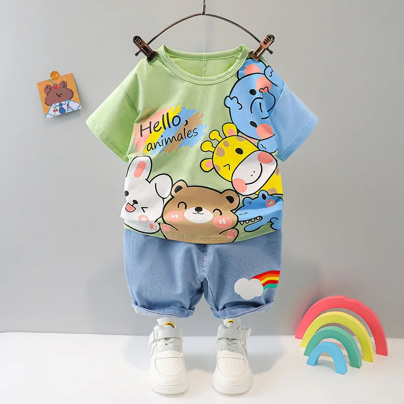 0-4 years Cute car baby suit striped three-piece sports suit