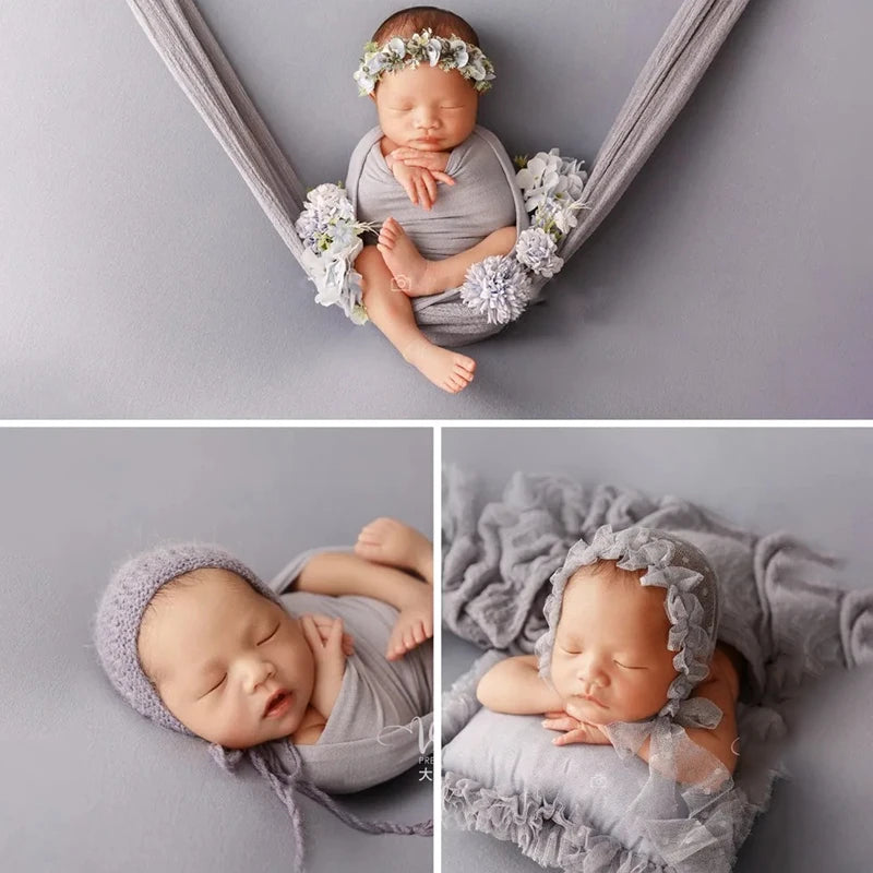 Newborn Photography Prop Soft Wrap Blanket Flower Headband