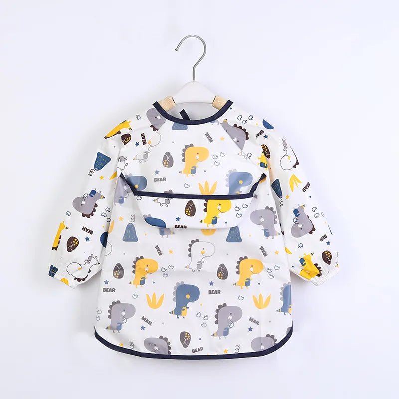 Baby Kids Toddler Long Sleeve Scarf Waterproof Art Smock Feeding Bib Apron Pocket Infant