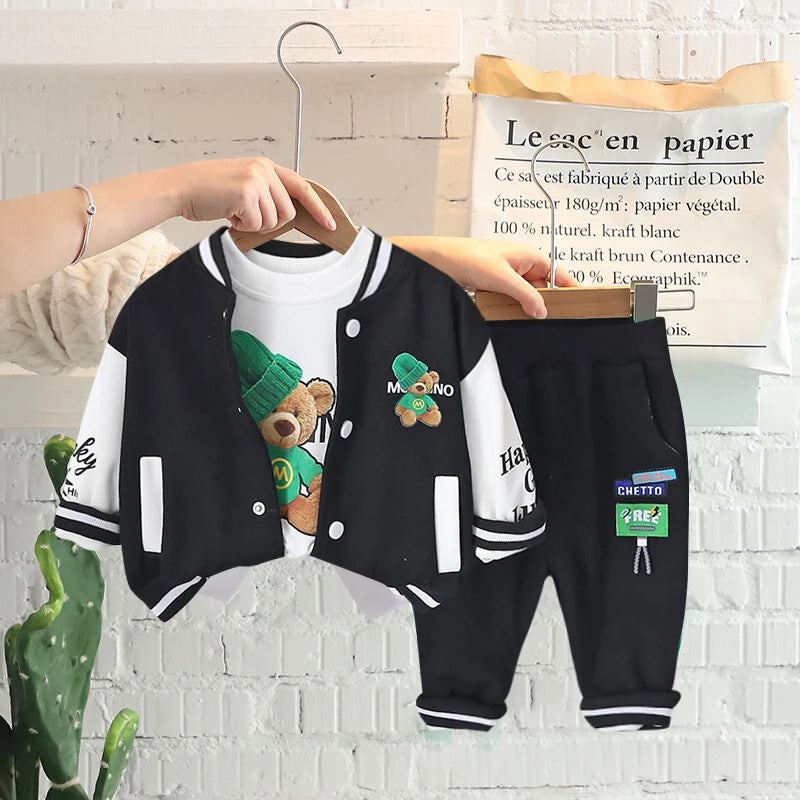 0-4 years Cute car baby suit striped three-piece sports suit