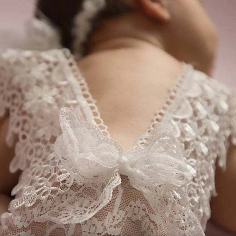 2 Pcs 0-1 Month Baby Headband Lace Romper Costume