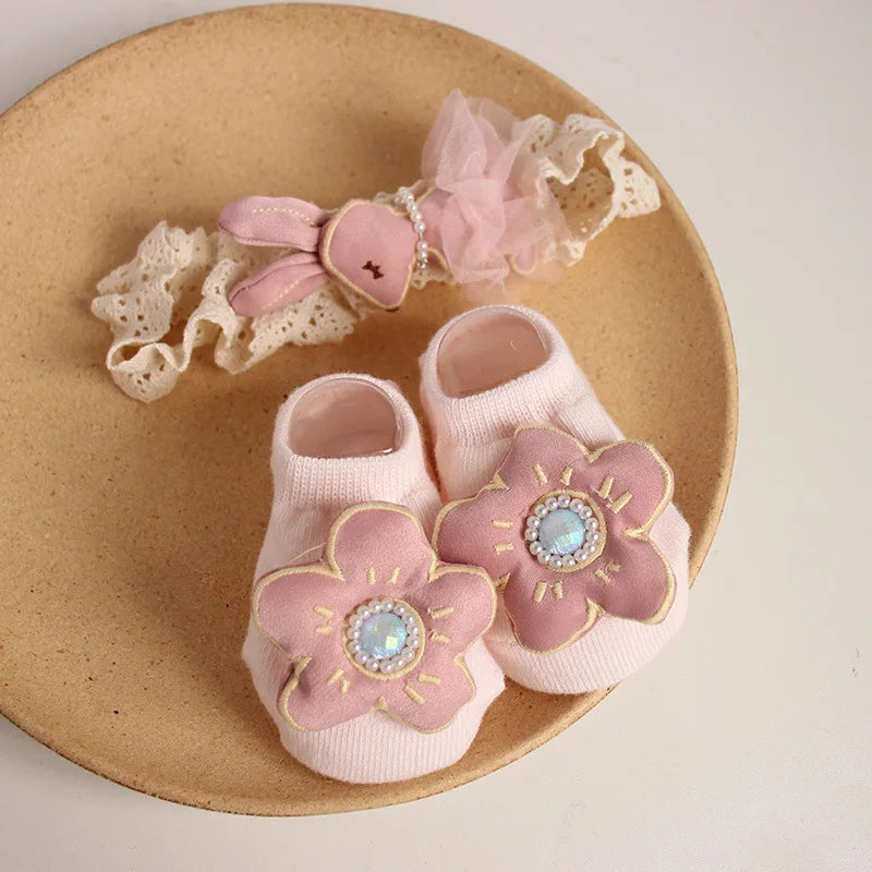 Cute Flowers Baby Girls Headband Socks