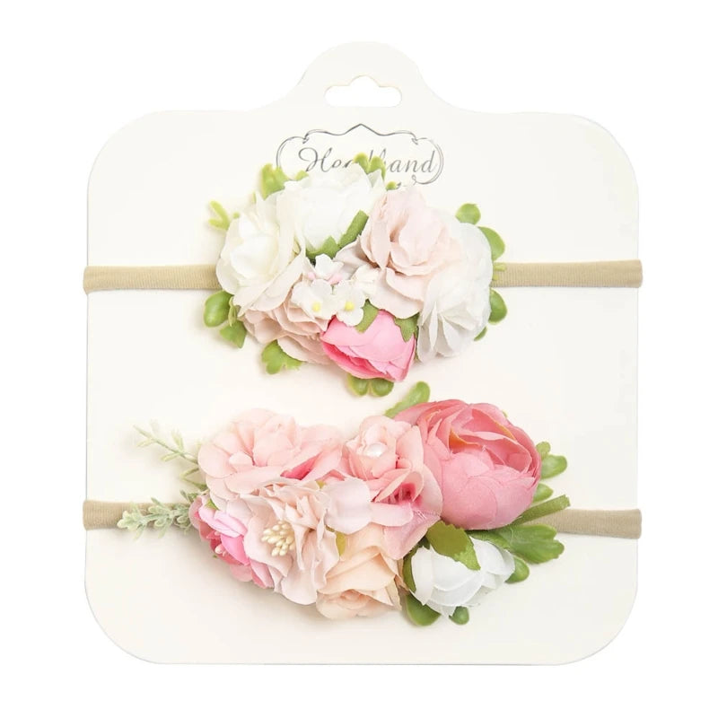 2pcs/set Simulation Flower Baby Headbands Soft Elastic Nylon