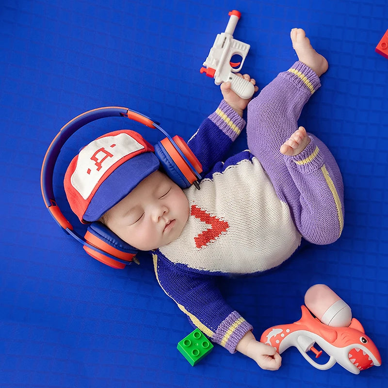 Newborn Baby Photography Props Knitting Jumpsuit+Cap