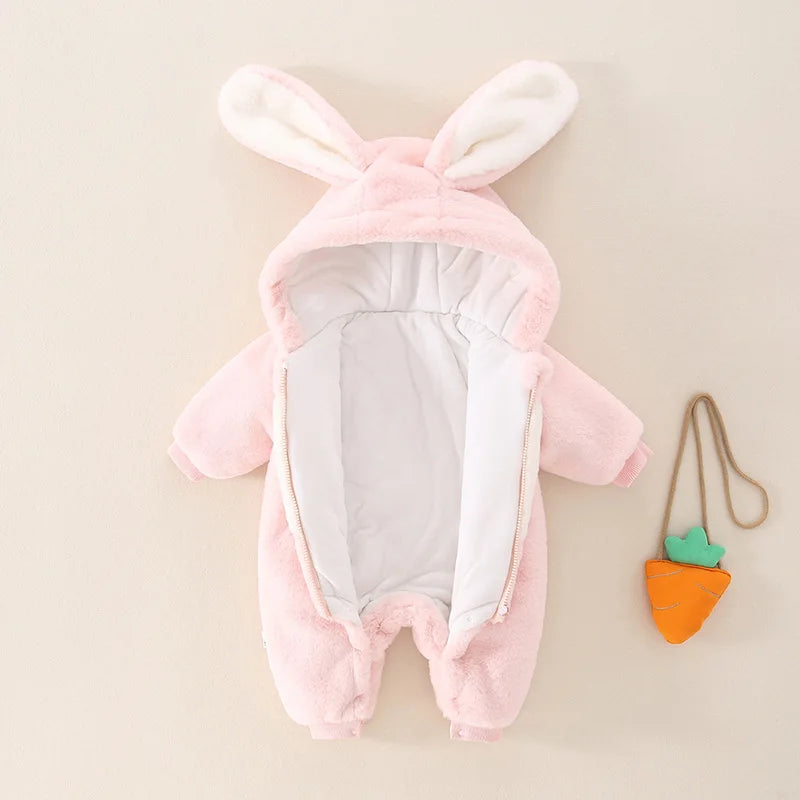 2022 Baby Rompers Winter Fleece Jackets for Baby Girls Fashion Cute Hooded Thicken Coat Newborn Warm Jumpsuit Children Outerwear