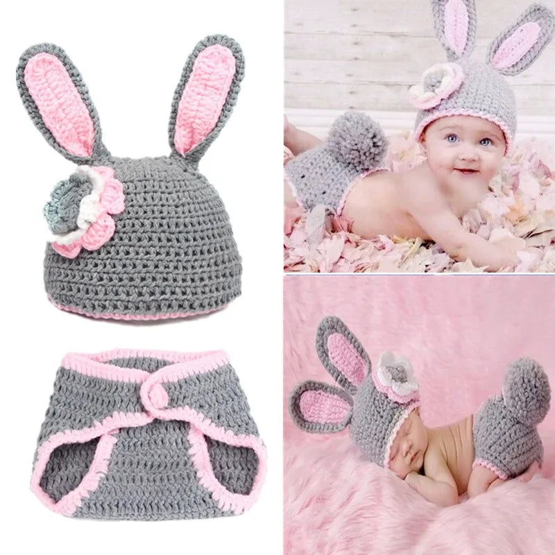 2Pcs/Set Newborn Photography Props Knitted Crochet Warm Photo Costume Baby Hat And Pant Suit Girl Boy Clothes Accessories