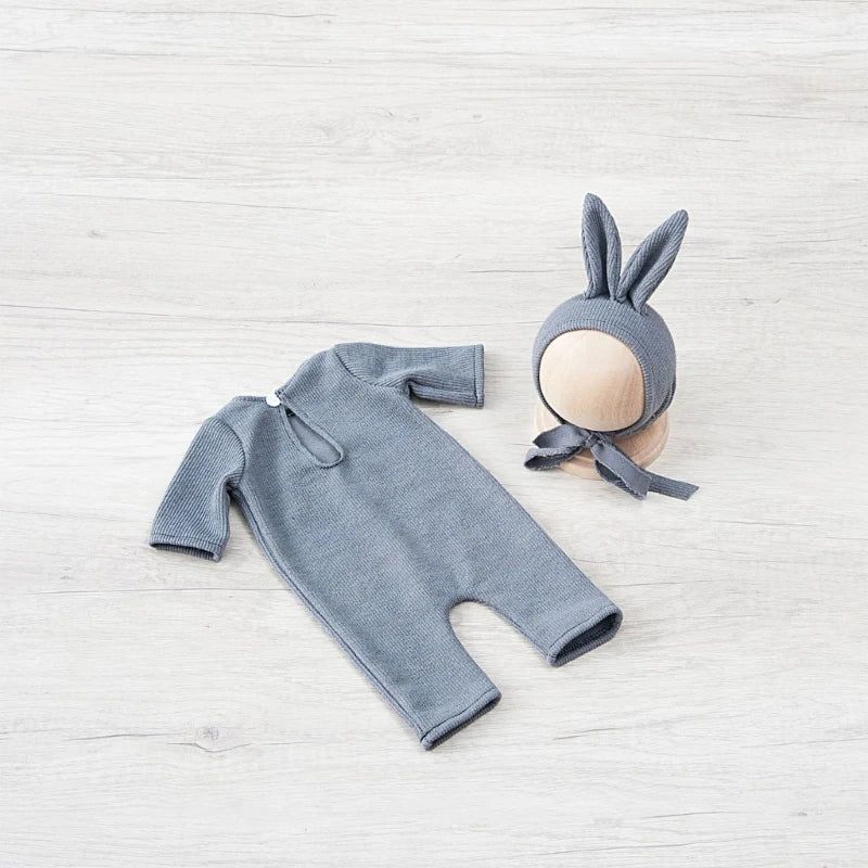 Newborn Photography Props Baby Romper+Rabbit Ear Hat+ Bunny Doll Set