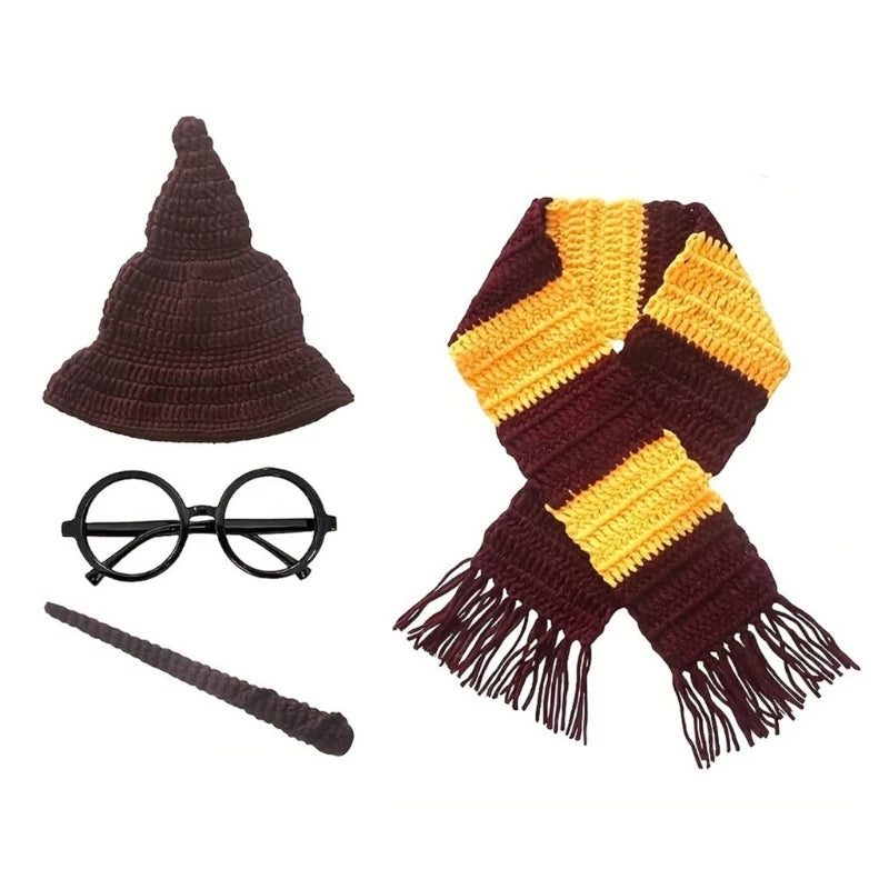 4pcsn Newborn Wizard Hat Glasses Frame Photo Outfit