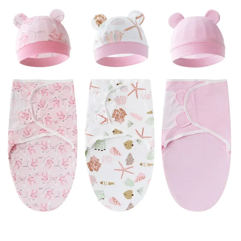 2023 New Spring Summer Newborn Baby Boys Girls Cotton Soft Sleeping Bag With Hat Set Swaddle Thin Breathable For 0-6 Months Baby