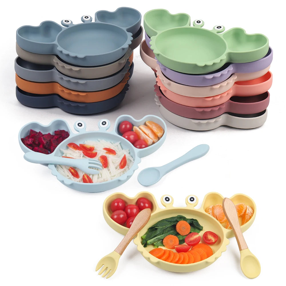 9Pcs Baby Silicone Non-Slip Suction Bowl Plate Spoon Waterproof Bib Cup Set