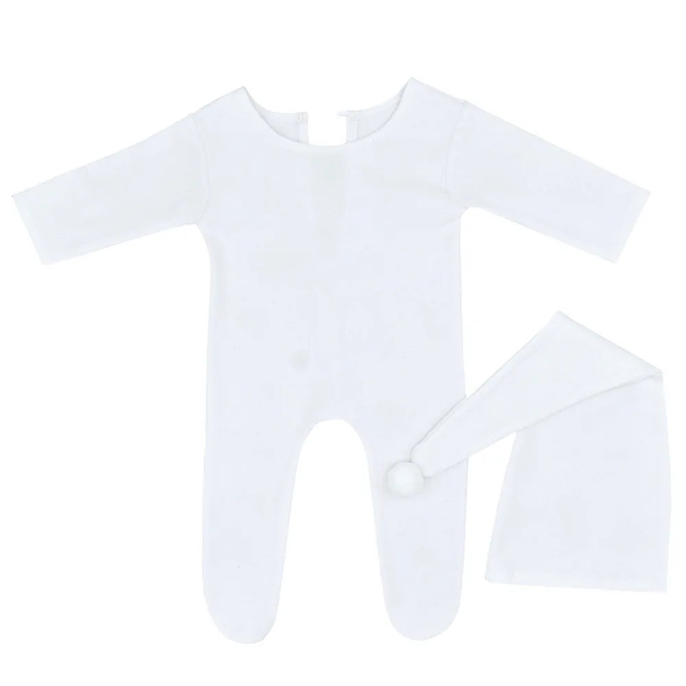 Newborn Romper with Knot Pom Hat Baby Photography Outfit