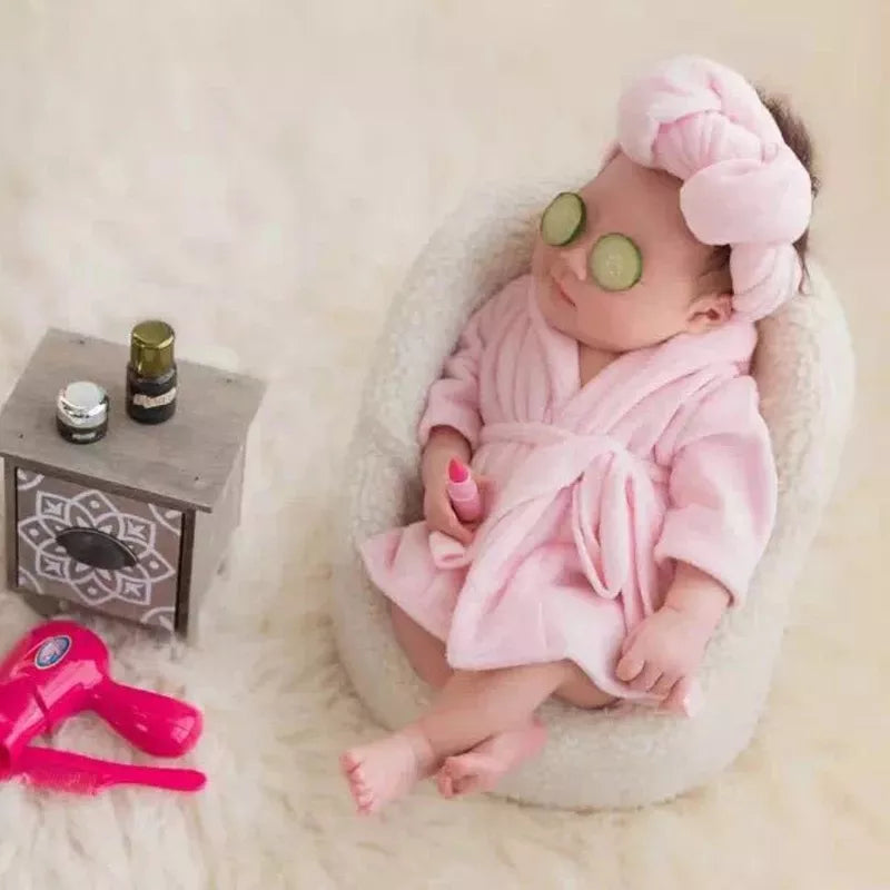 5Pcs Newborn Set Pink White Bathrobes