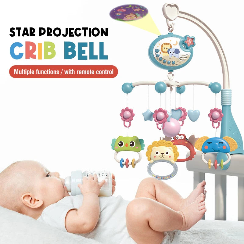 Baby Crib Rattles Toys 0-12 Months with Star Projection Musical