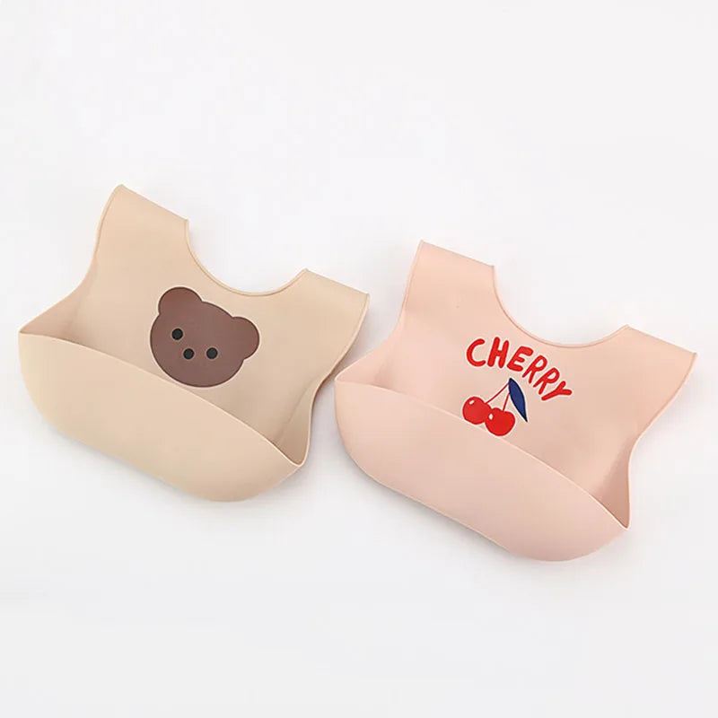 Waterproof Soft Baby Silicone Bibs Cute Cartoon Printed