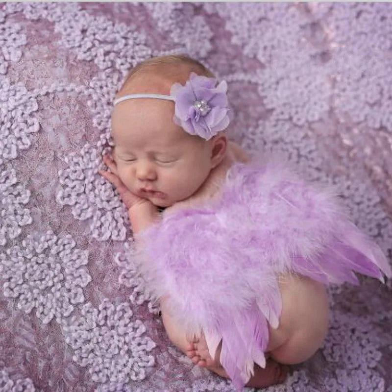 Fashion Newborn Baby Kids Feather Lace Headband Angel Wings