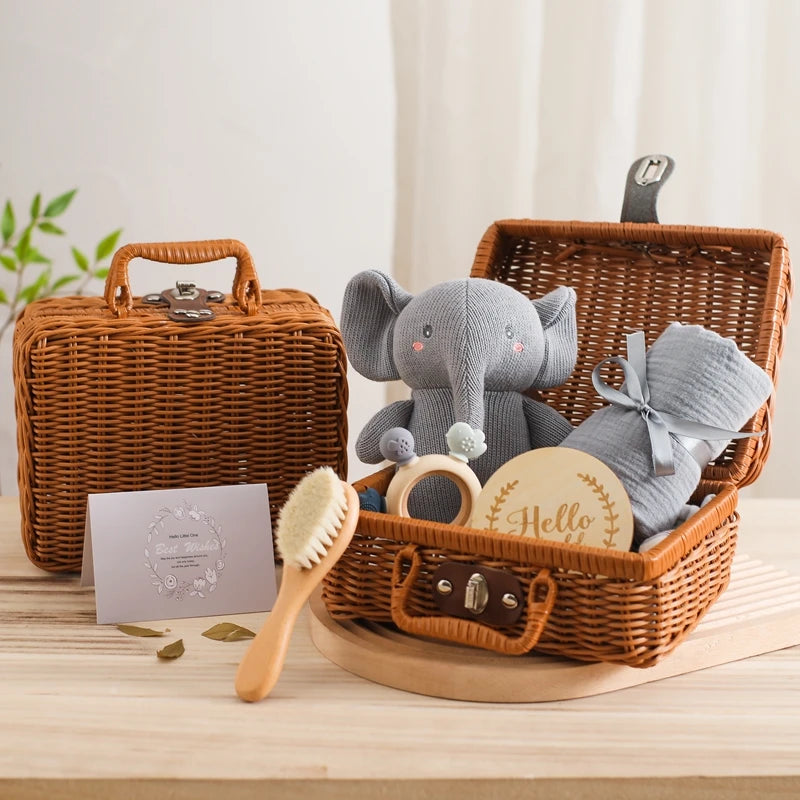 Baby Crochet Rattle Elephant Teething Toys Cotton Towel Gift Box