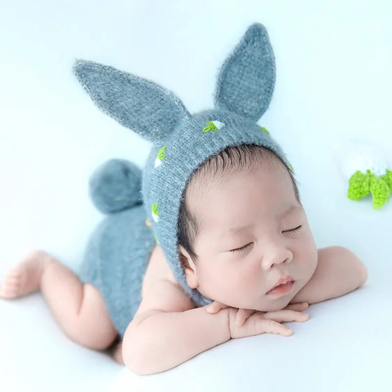Newborn Photography Clothing Rabbit Hat+Jumpsuits+Radish 5Pcs/set
