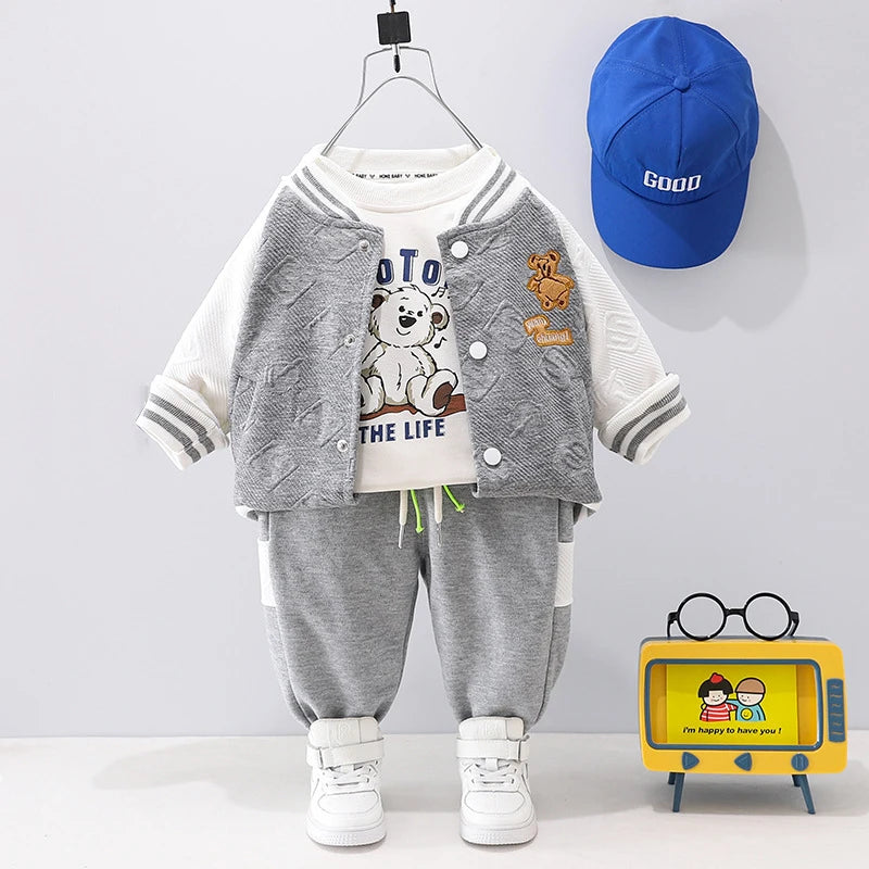 0-4 years Cute car baby suit striped three-piece sports suit