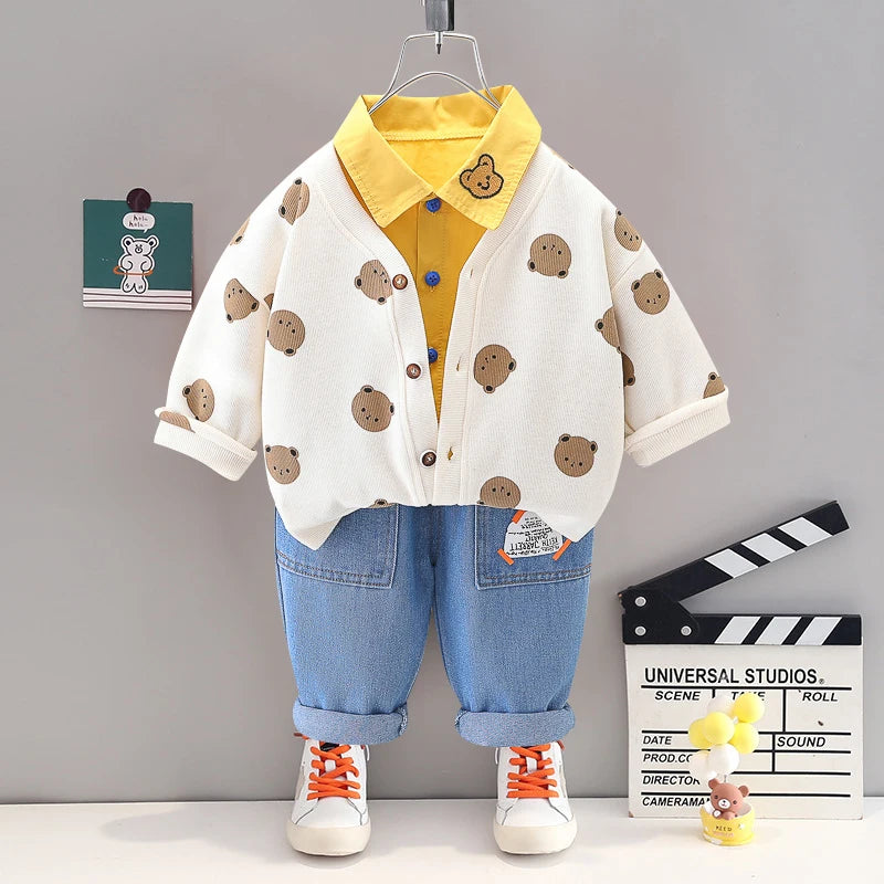 0-4 years Cute car baby suit striped three-piece sports suit