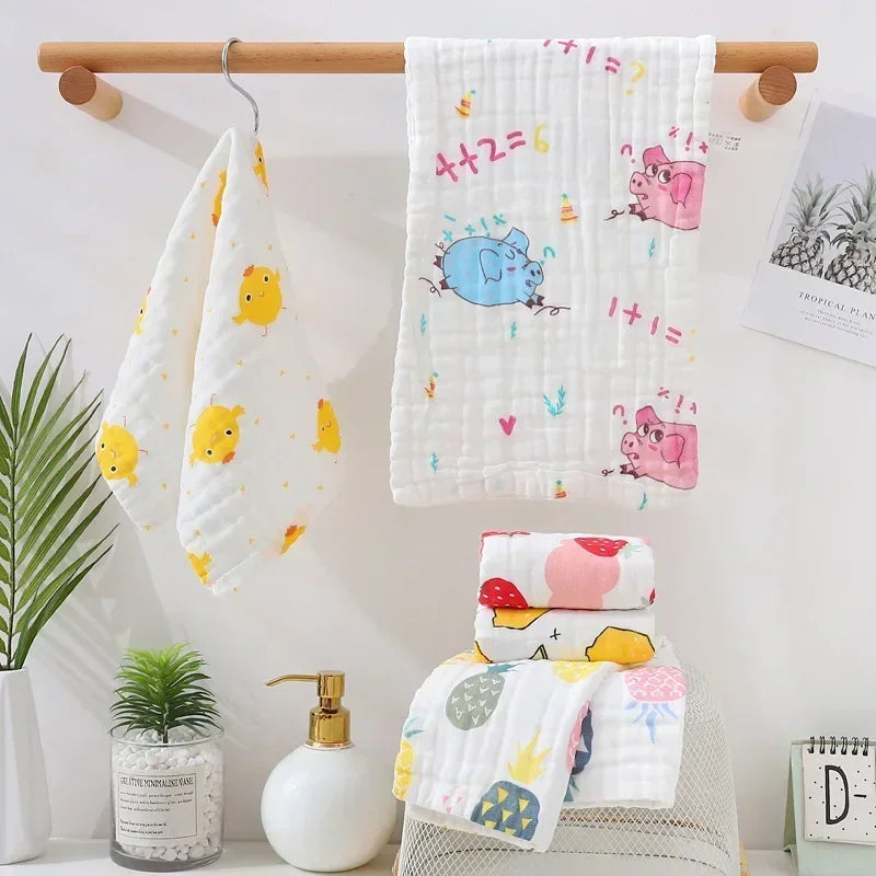1Pcs Muslin 6 Layers Pure Cotton Gauze Soft Baby Towels Cute Cartoon Baby Face Towel Handkerchief Bathing Washcloth Wipe 25*25CM