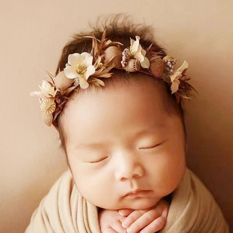 Newborn Headband Baby Girl Tieback Dried Flowers Photography Props