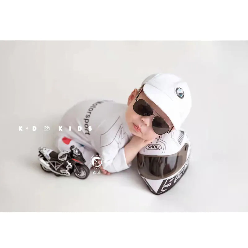 Newborn Boy Motorcycle Racing Suit Helmet Baby Outfit