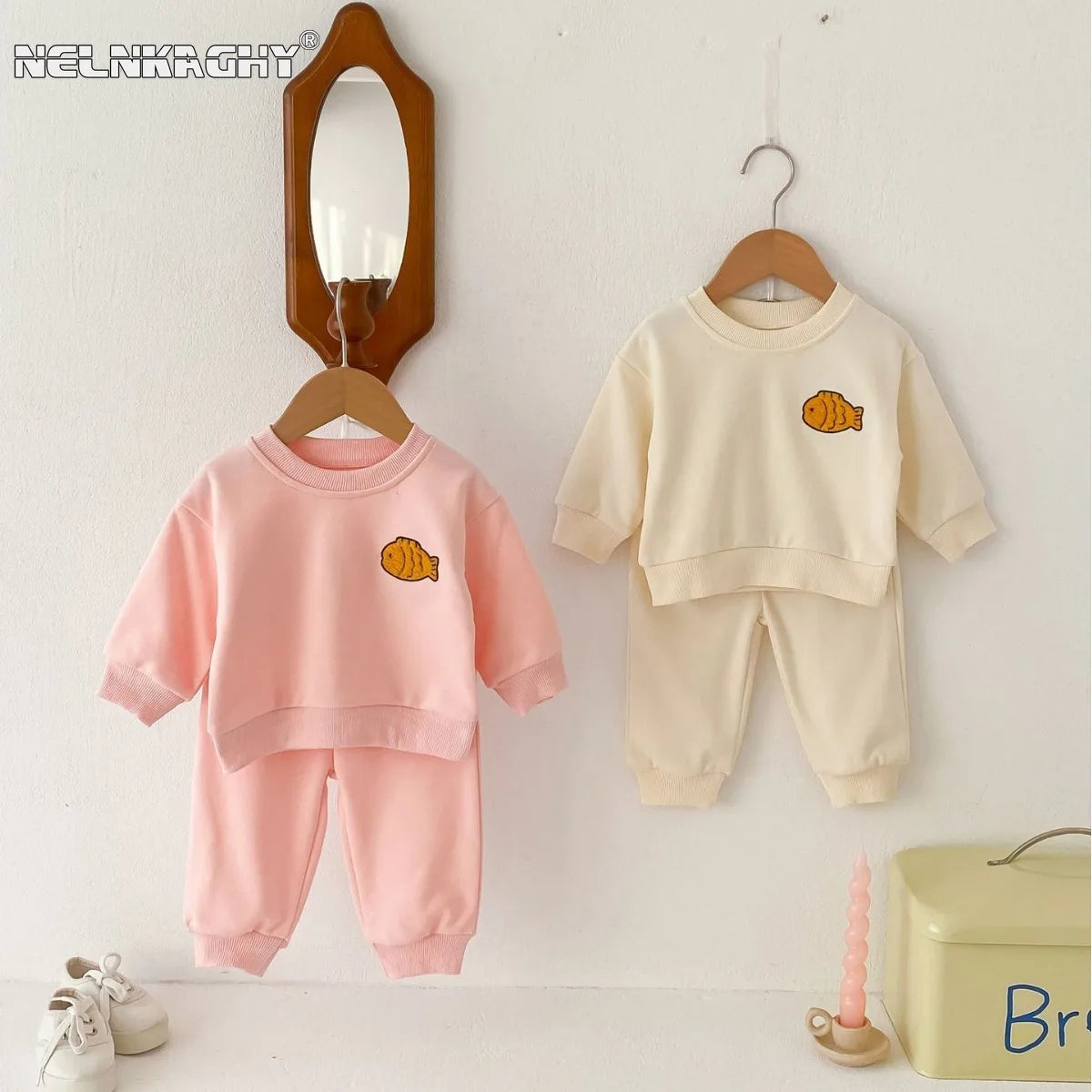 2024 Spring New in Kids Baby Cute Clothes Set 2pcs Infant Embroidery Fish Top Sweatshirt + Harem Pants Children Toddler 3M-4Y