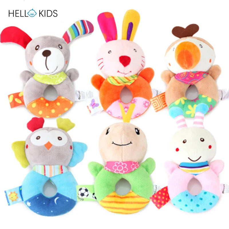 Colourful Animal Rattle Plush Stuffed Handbell Baby Soft Rattle Toys