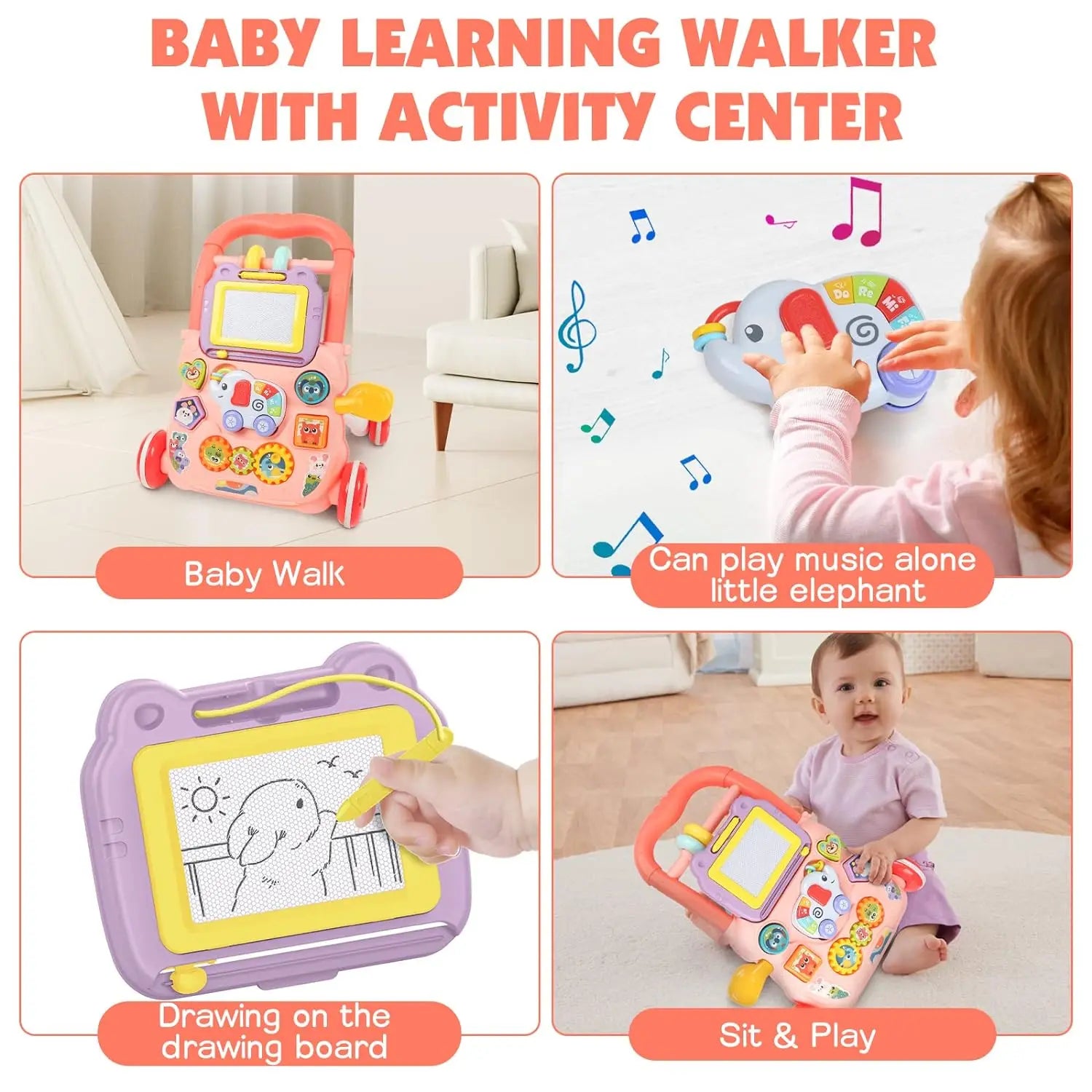 AnGku Multifunctional Baby Walker Baby Toys 6-12 Months Sit-to-Stand Learning Walker with Drawing Board Portable Walker for Baby