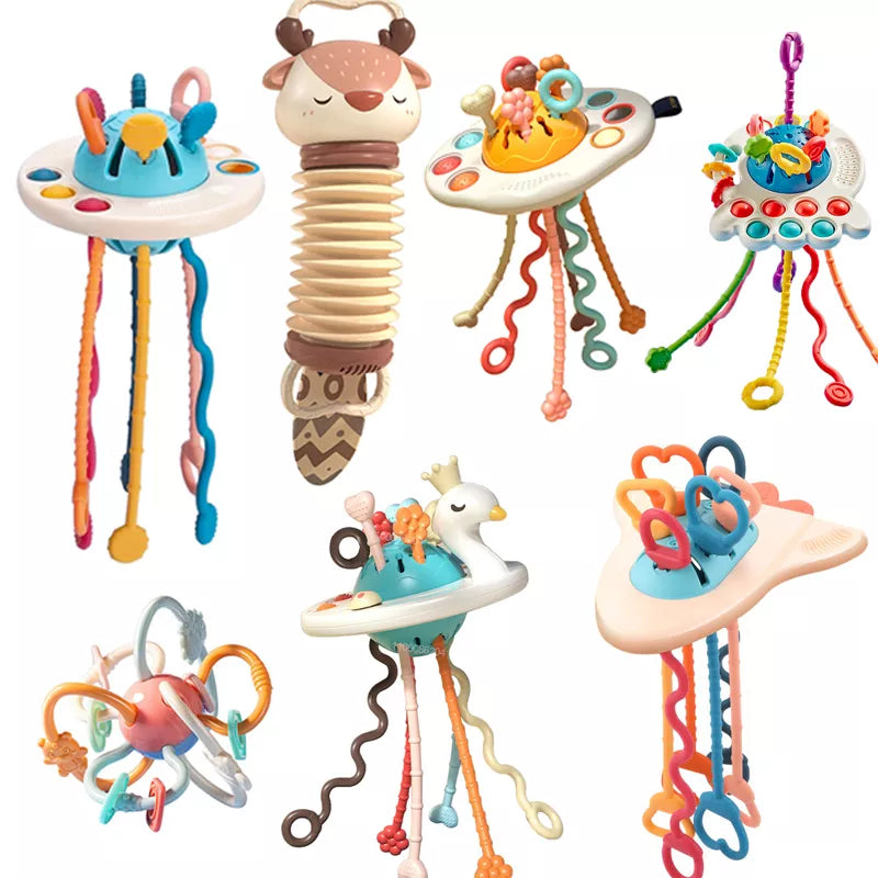 Montessori Sensory Toys Silicone Pull String Toys Baby Activity