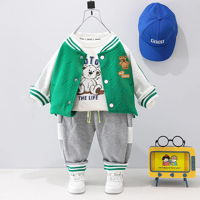 0-4 years Cute car baby suit striped three-piece sports suit