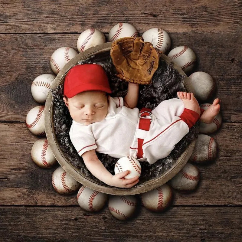 ️Newborn Photography Clothing Hat+Top+Pants+Baseball Props 4Pcs/set