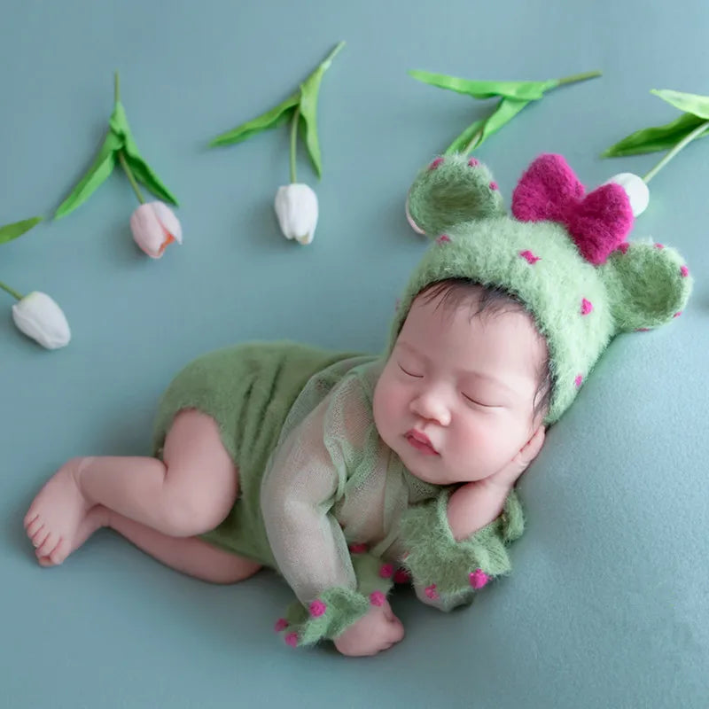 Newborn Photography Clothing Cute Knit Hat+Jumpsuit 2Pcs/set