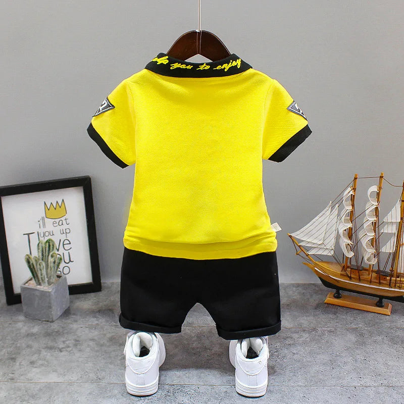 Baby Boy Summer Clothes Sets Korean Fashion Turn-down Collar T-shirts