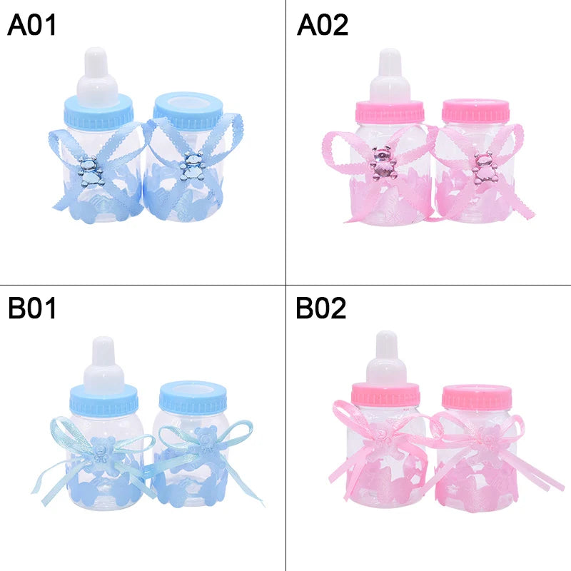 12pcs Mini Baby Bottle Boy Girl Baby Shower Decor Chocolates Candy Bottles Baptism Favors Box Gender Reveal Party Gifts Boxes