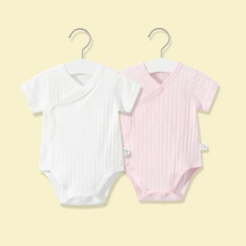 2Pcs Summer Pure Color Cotton Breathable Bodysuit Infants