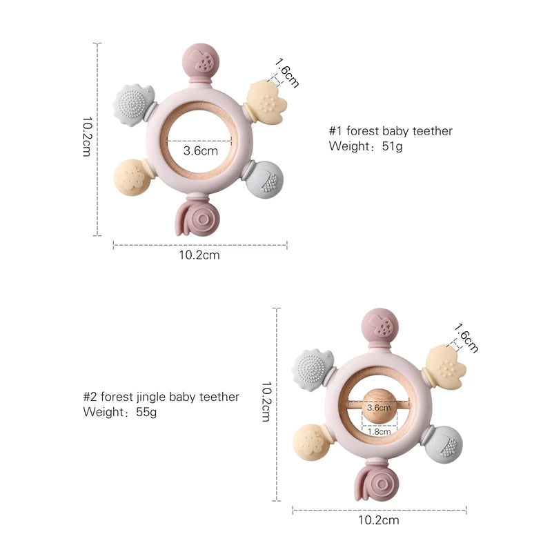 1PC Silicone Teether Baby Rudder Shape Wooden BPA Free