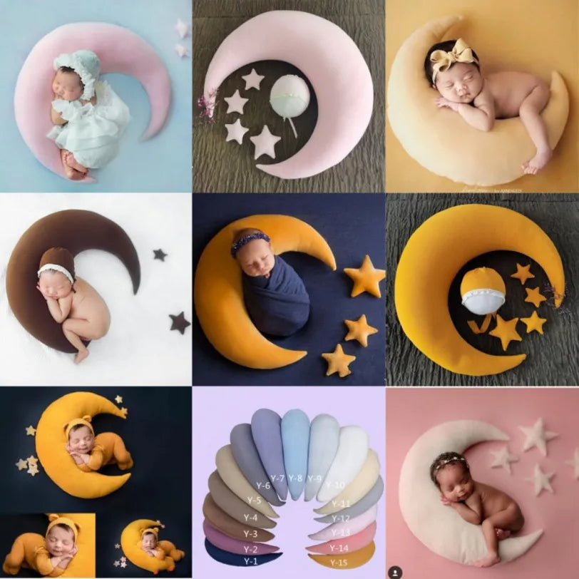 Newborn Baby Posing Moon Stars Pillow