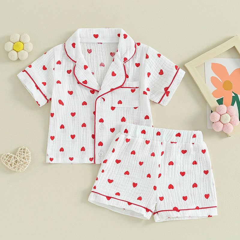 Toddler Baby Girl Valentine s Day Heart Print Pajamas Set